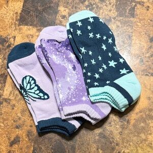 Lands End Set of Three Purple and Teal Patterned Socks